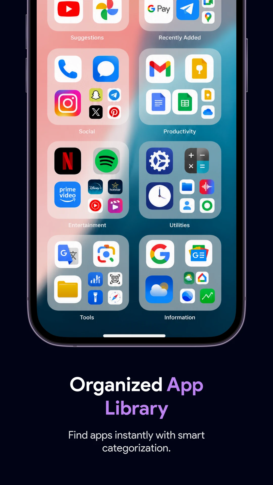Launcher OS 26: Glass Theme screenshot